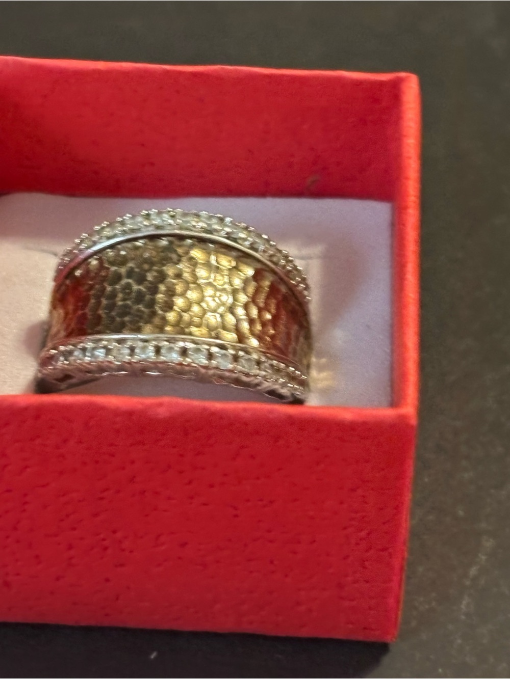 ESPO Joseph Esposito 925 Sterling Silver Hammered Two-Tone CZ Wide Band Rg SZ 8